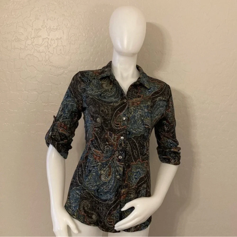 Pure Amici Button Down Paisley Print Top Small